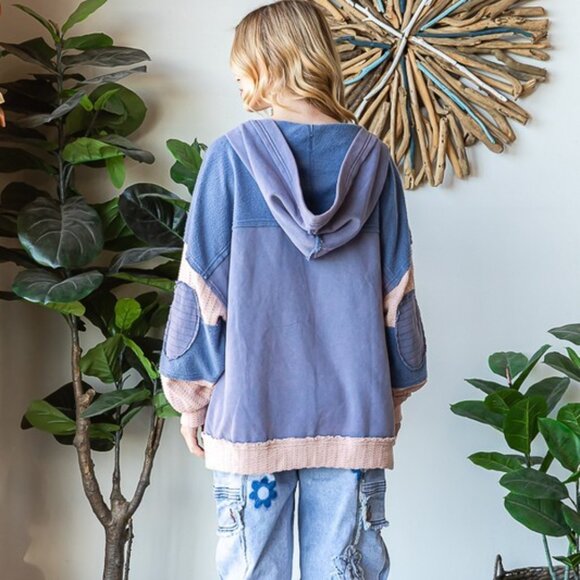 Oli & Hali Blue Washed Colorblock Hoodie Cardigan - Picture 3 of 6